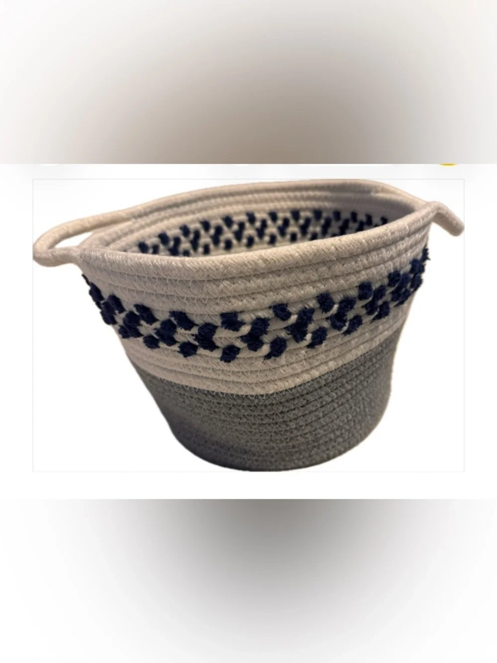 Coiled Cotton Rope Storage Basket Cream Gray Colorblock with Navy